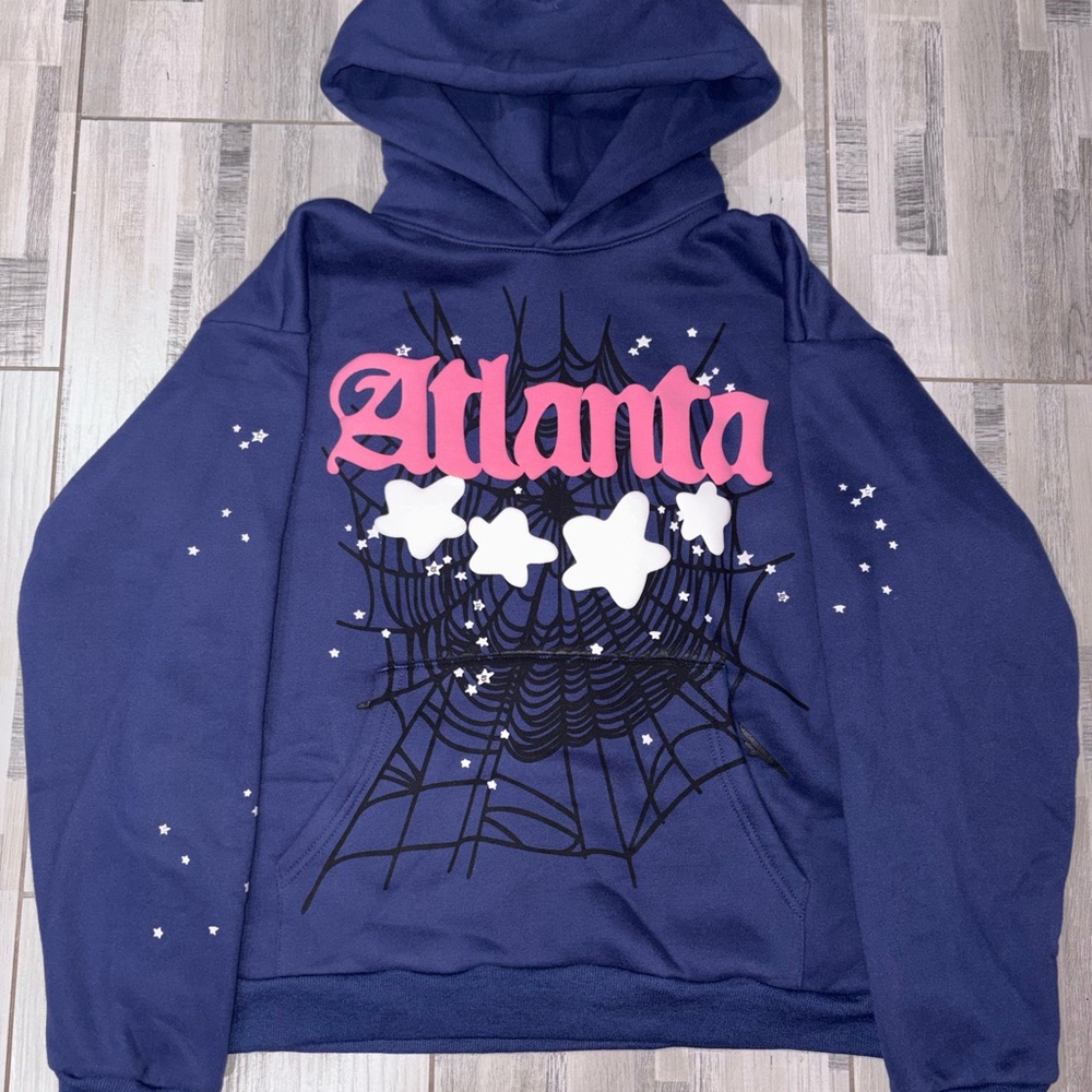 Blue Hoodie with Pink Graphic Design
